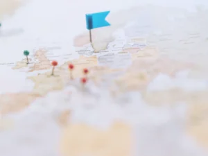 Map dotted with location pins marking project sites across Europe